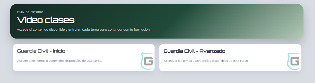 Niveles Inicio y Avanzado de videoclases de Guardia Civil