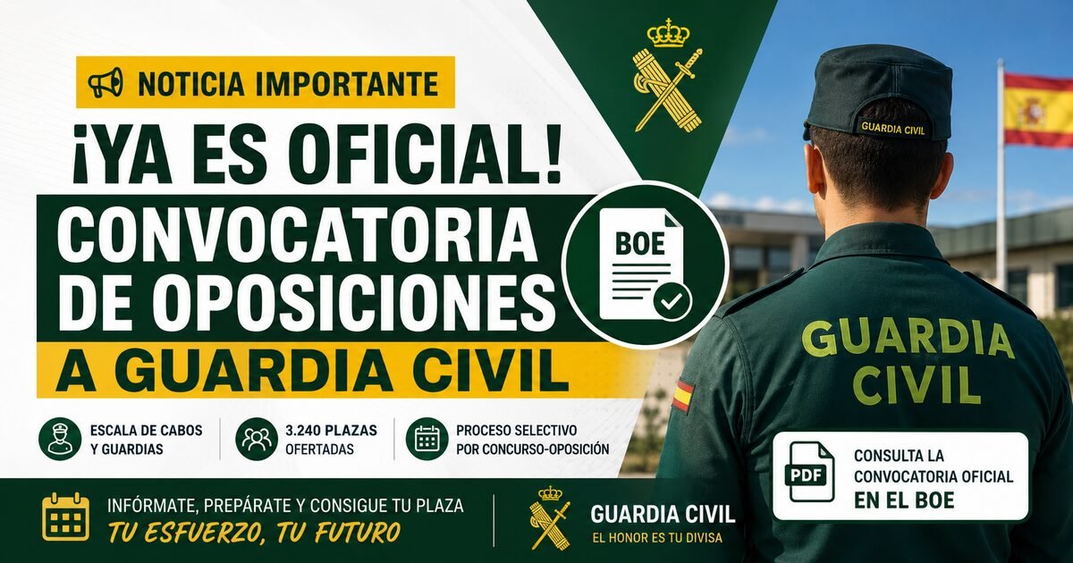 Publicada en el BOE la convocatoria oficial de ingreso a la Escala de Cabos y Guardias de la Guardia Civil