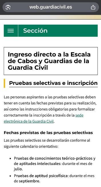 Captura relacionada con la publicación oficial sobre ingreso en la Guardia Civil