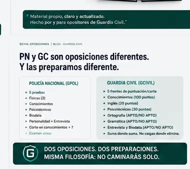 Diferencias entre la preparación de Policía Nacional en GPOL y Guardia Civil en GCIVIL